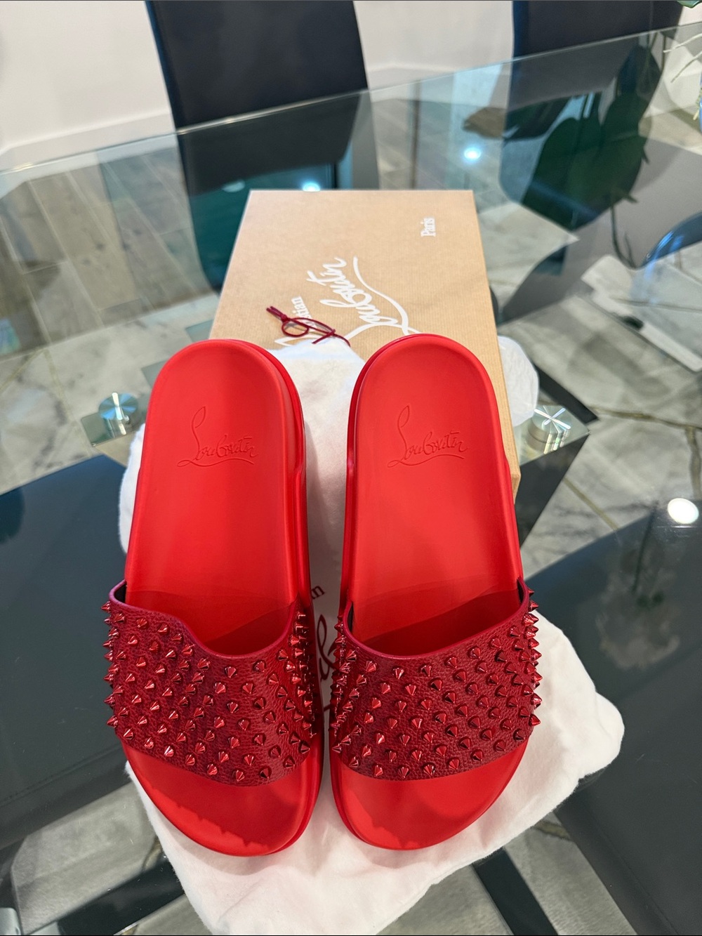 Christian Louboutin Red Studded Slide Sandals
